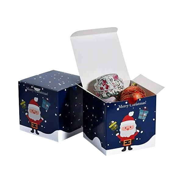 Holiday-themed Christmas boxes in various festive designs for gift wrapping.