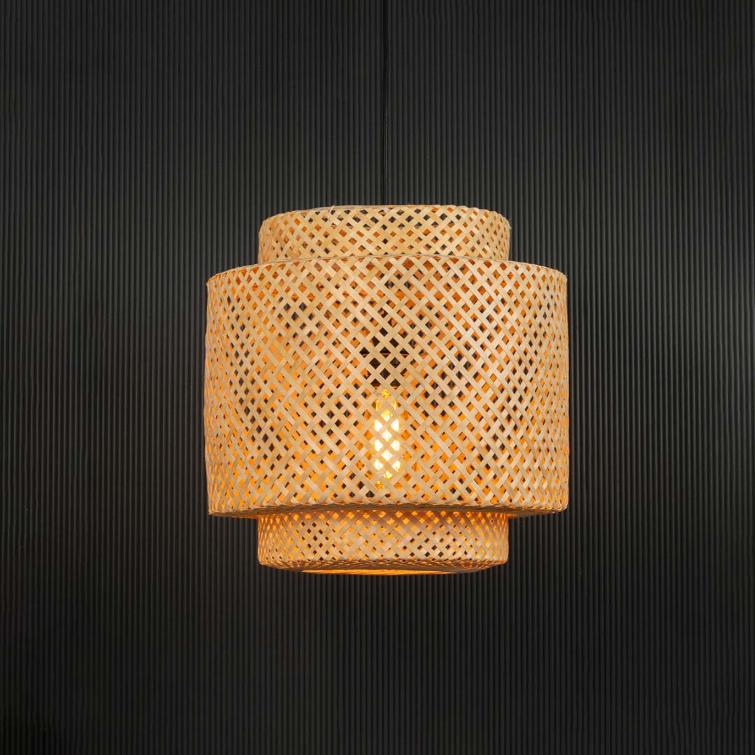 Handwoven Sunbeam Bamboo Light - Beige