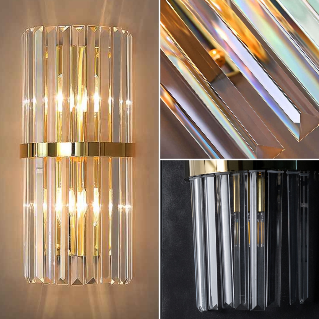 Luxury Royal Crystal Glass Modern Gold Metal Wall Sconce 